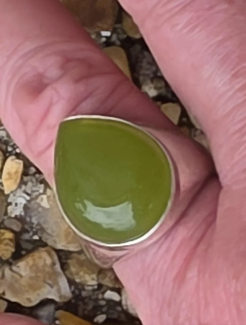 Olive Green Chalcedony Gemstone Ring In 925 Sterling Silver (9.5)